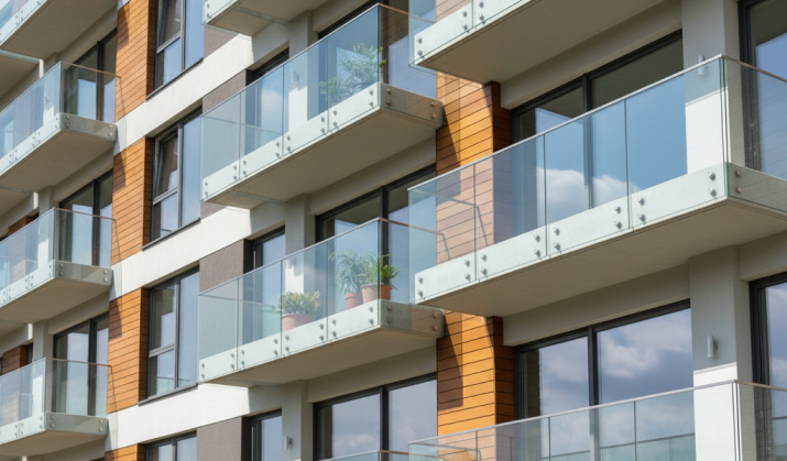 Glass Juliet balconies on an apartment façade
