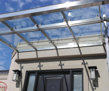 Glass and steel entrance canopy