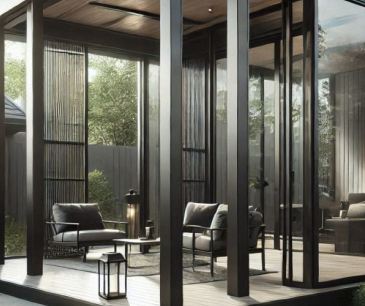 Floor-to-ceiling glazing with slim black frames
