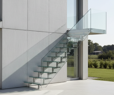 Glass stair balustrade in a bright stairwell